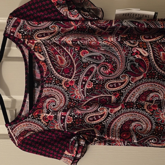 PERCEPTIONS NEW YORK BRAND WOMEN'S BLACK & RED SHORT SLEEVES DRESS SIZE LARGE - Picture 2 of 15